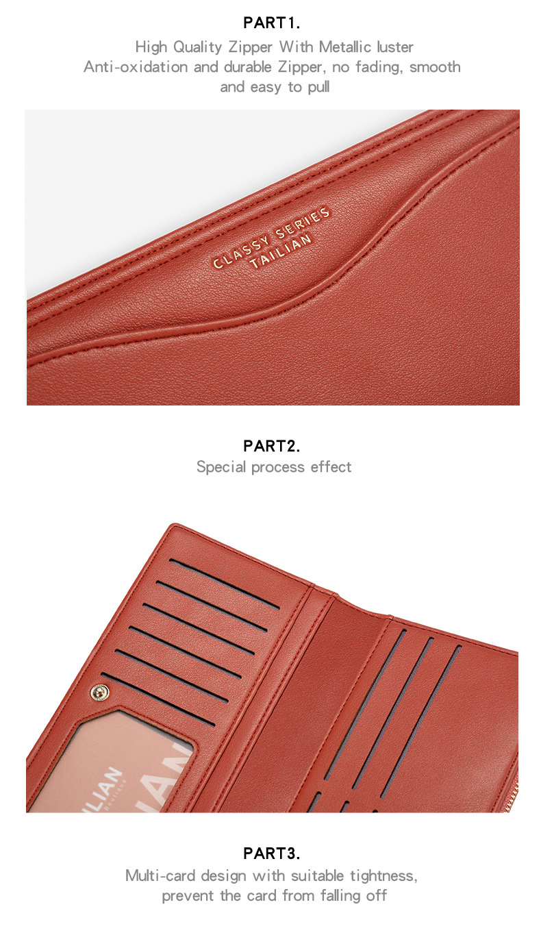 Women Female Purse Leather Wallet Long Coin Card Holder Multifunction Zipper Fashionable(图7)