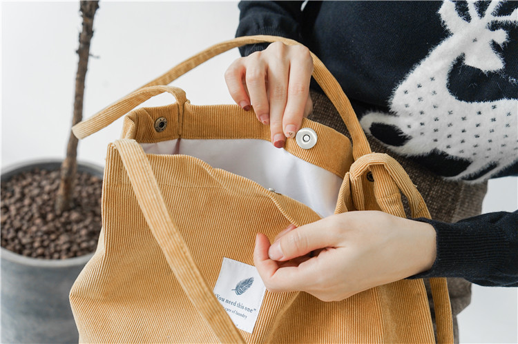 OEM ODM Factory ECO Friendly Polyester Cotton Black Yellow Shopping Corduroy Grocery Bag(图9)